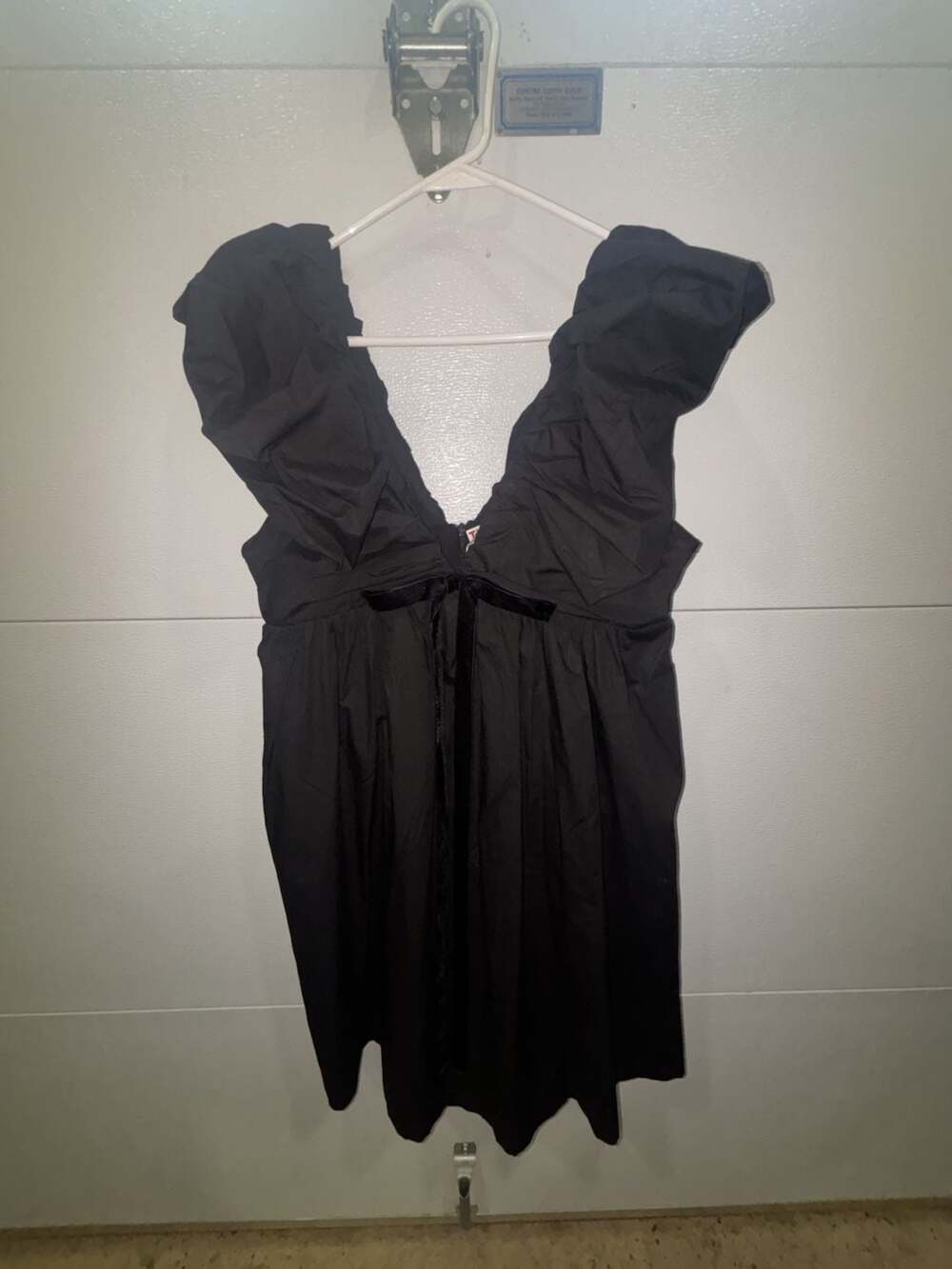 o.p.t Black Ruffled V-Neck Babydoll Dress with Velvet Bow